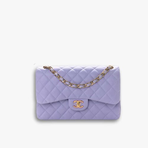 Chanel Medium Classic Double Flap Purple Gold Hardware 25Cm
