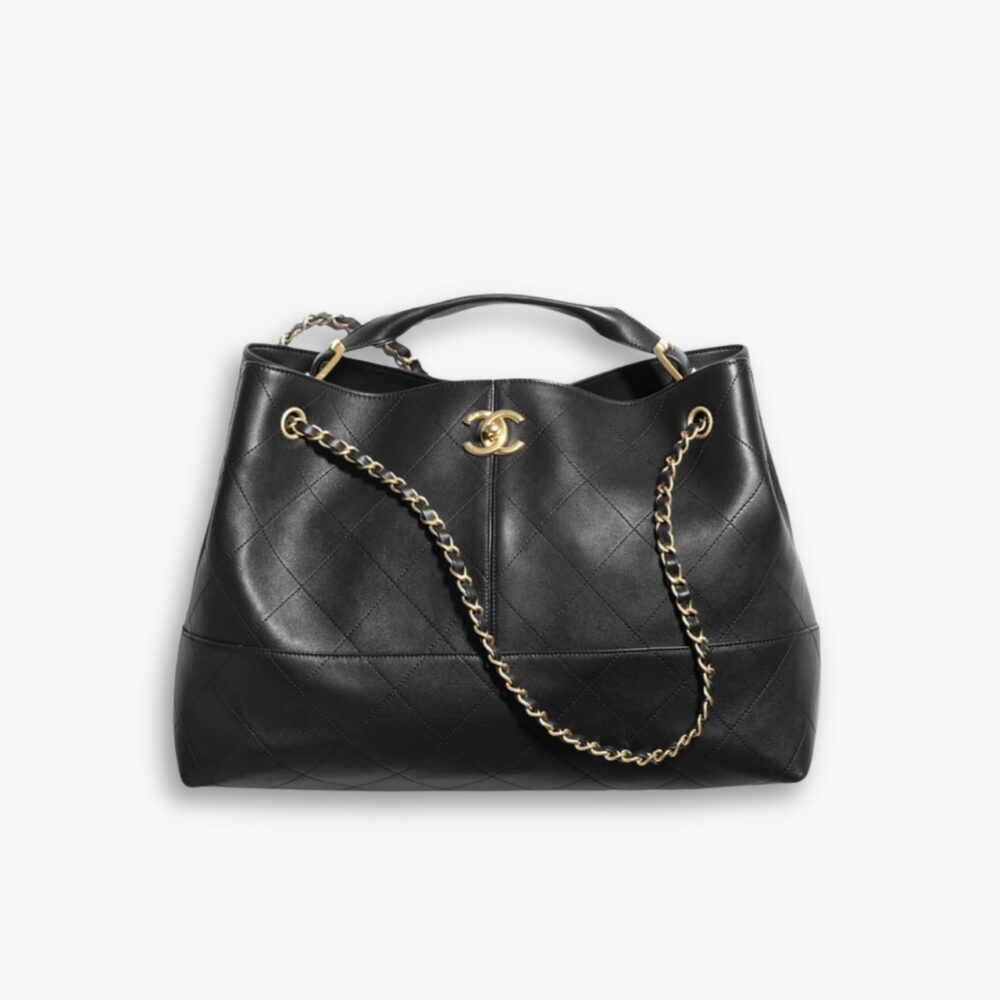 Chanel Shopping Bag Gold Tone Mental Black 36Cm AS5657 B20829 94305