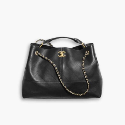 Chanel Shopping Bag Gold Tone Mental Black 36Cm AS5657 B20829 94305