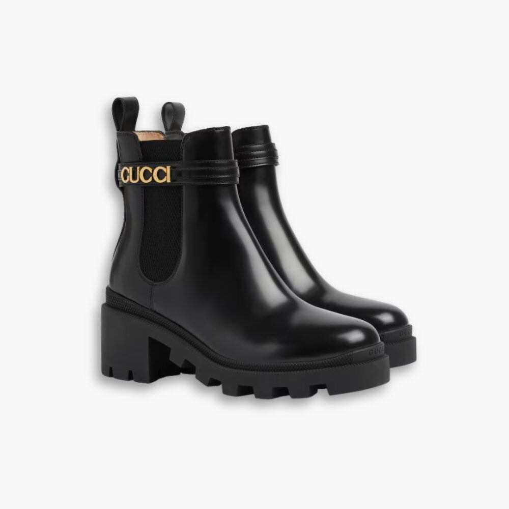 Gucci Mid Heel Boot With Logo Black‎ 734909 AABK6 1000