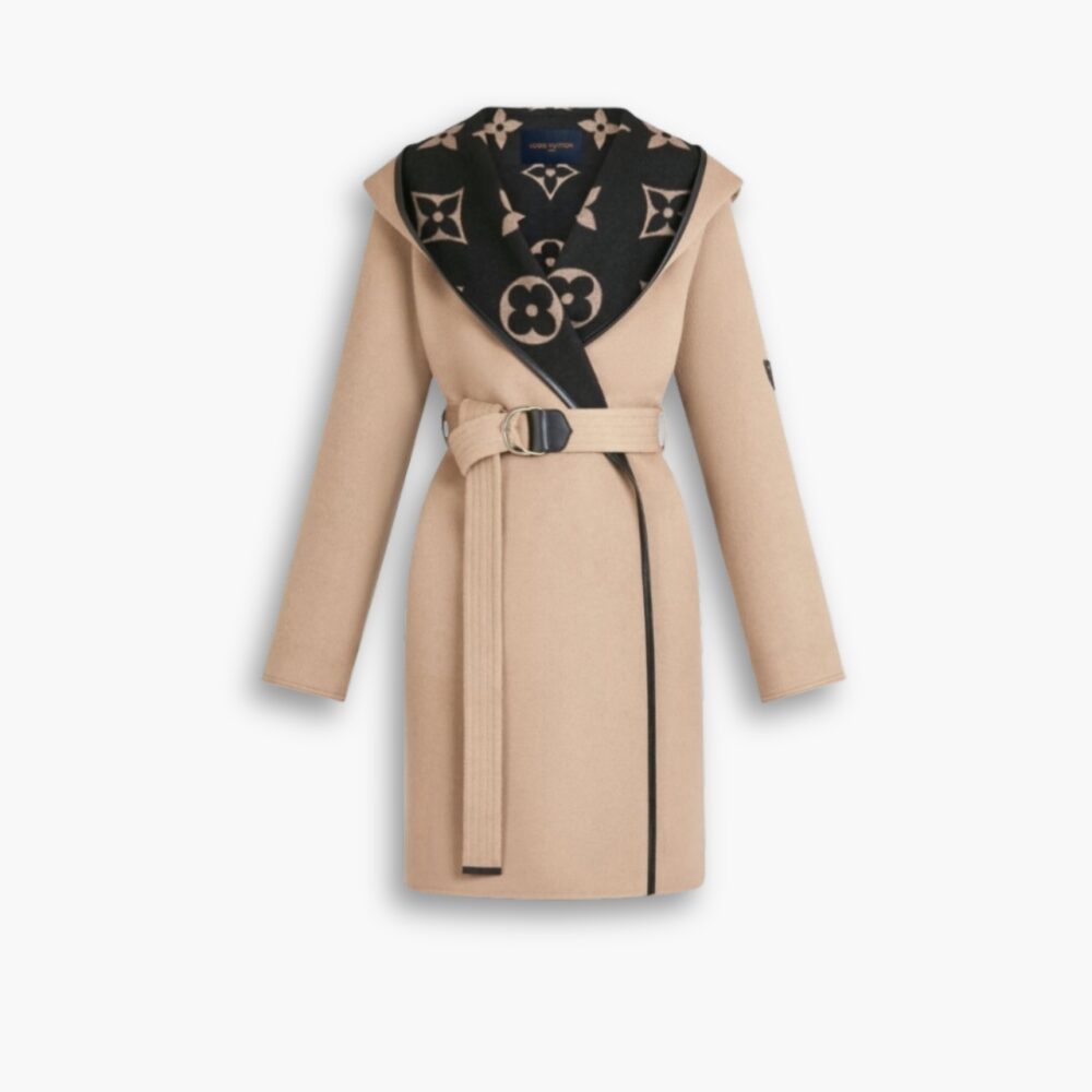 Louis Vuitton Hooded Coat Double Faced Silk Wool Brown 1AAGAV