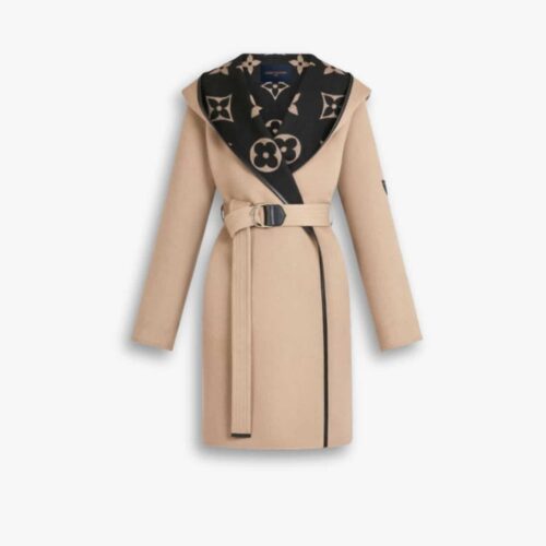 Louis Vuitton Hooded Coat Double Faced Silk Wool Brown 1AAGAV