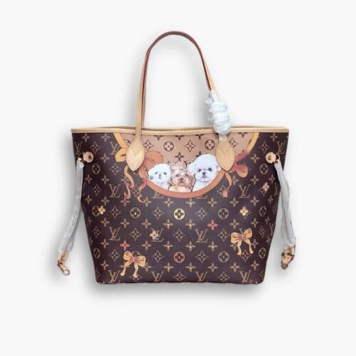 Louis Vuitton Neverfull MM Tote Monogram Canvas With Puppies 31Cm