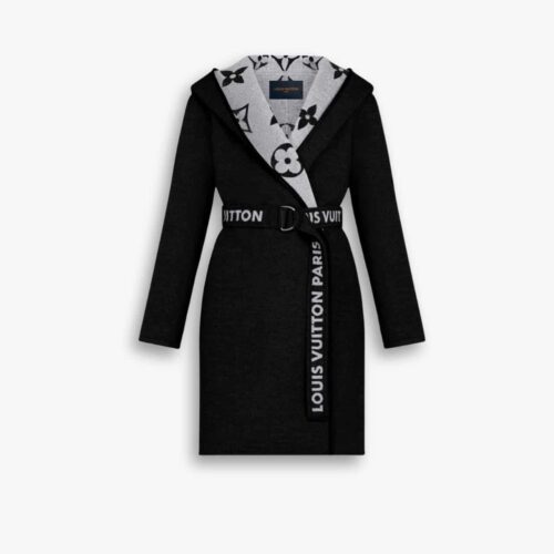 Louis Vuitton Belted Double Sided Hooded Wrap Coat Black And Gray