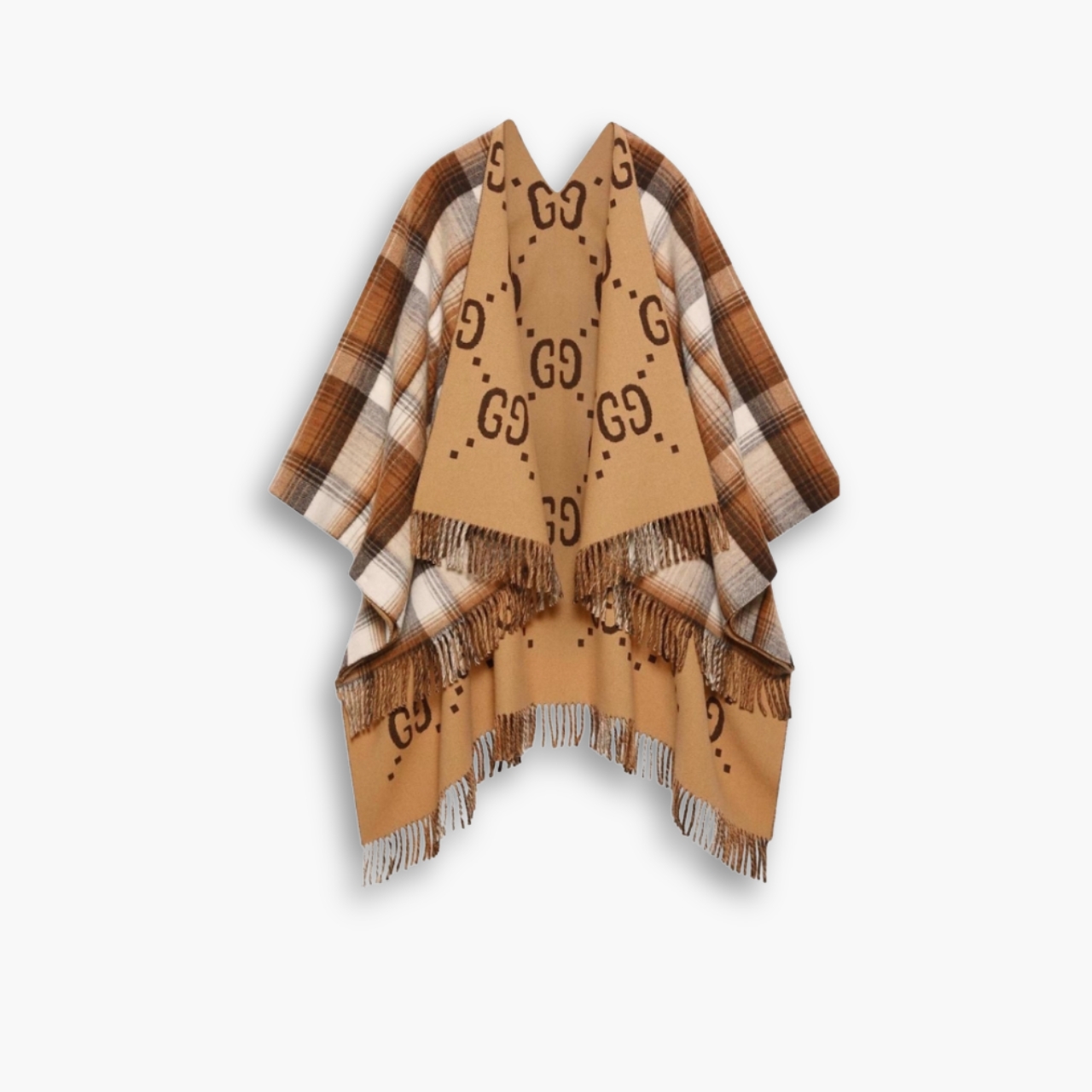Gucci Reversible Wool Poncho GG Beige 185Cm