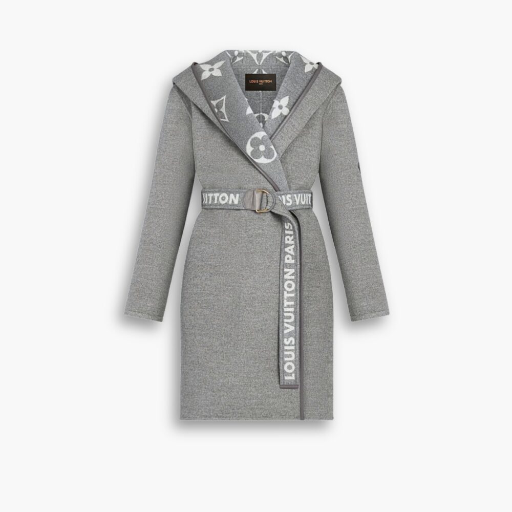 Louis Vuitton Belted Double Sided Hooded Wrap Coat Gray 1A92VF