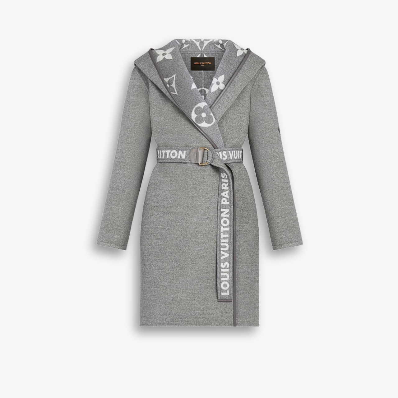 Louis Vuitton Belted Double Sided Hooded Wrap Coat Gray 1A92VF