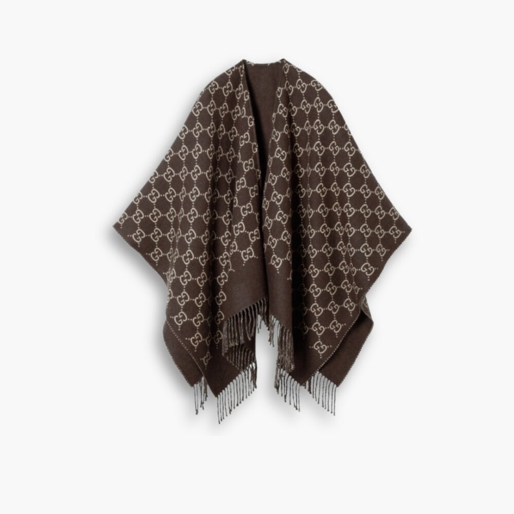 Gucci GG Wool Jacquard Cape Brown And Beige 140Cm 817831 3G200 2579