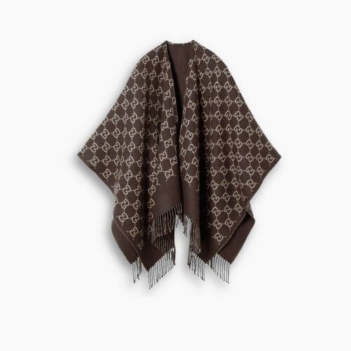 Gucci GG Wool Jacquard Cape Brown And Beige 140Cm 817831 3G200 2579