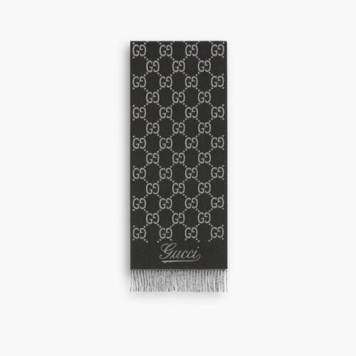 Gucci GG Jacquard Wool Scarf Black And White 90Cm