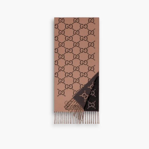Gucci GG Jacquard Wool Scarf Brown And Black 90Cm