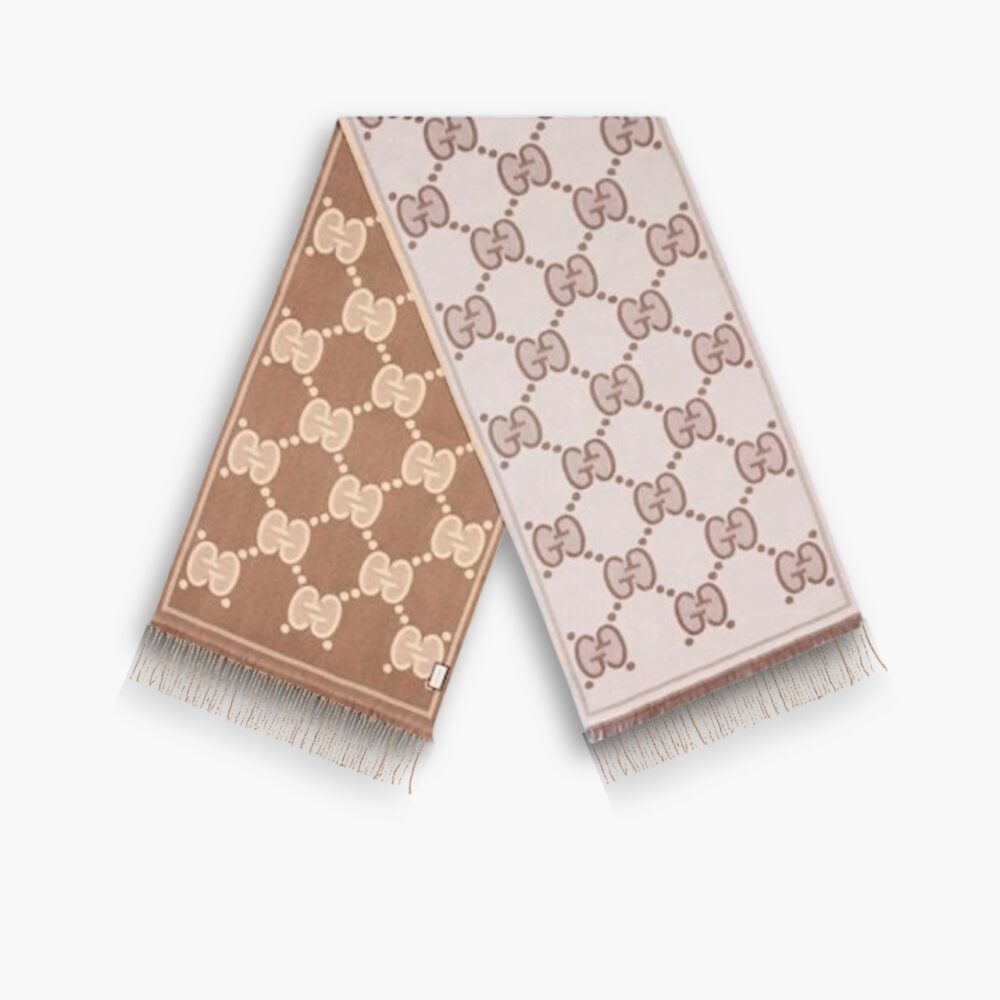 Gucci GG Wool Jacquard Scarf Brown 180Cm