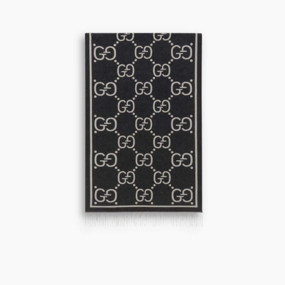 Gucci GG Jacquard Cashmere Scarf Black 180Cm
