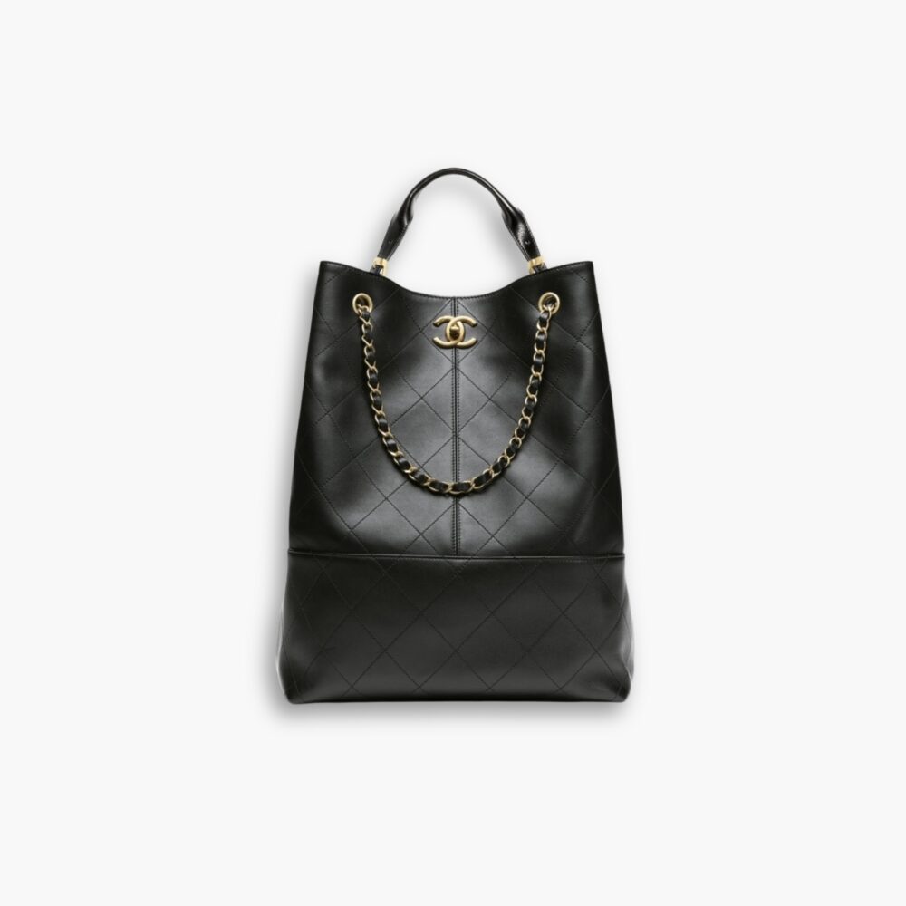 Chanel Shopping Bag Gold Tone Metal Black 33Cm AS5635 B20829 94305