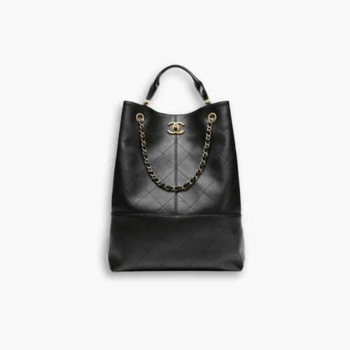 Chanel Shopping Bag Gold Tone Metal Black 33Cm AS5635 B20829 94305
