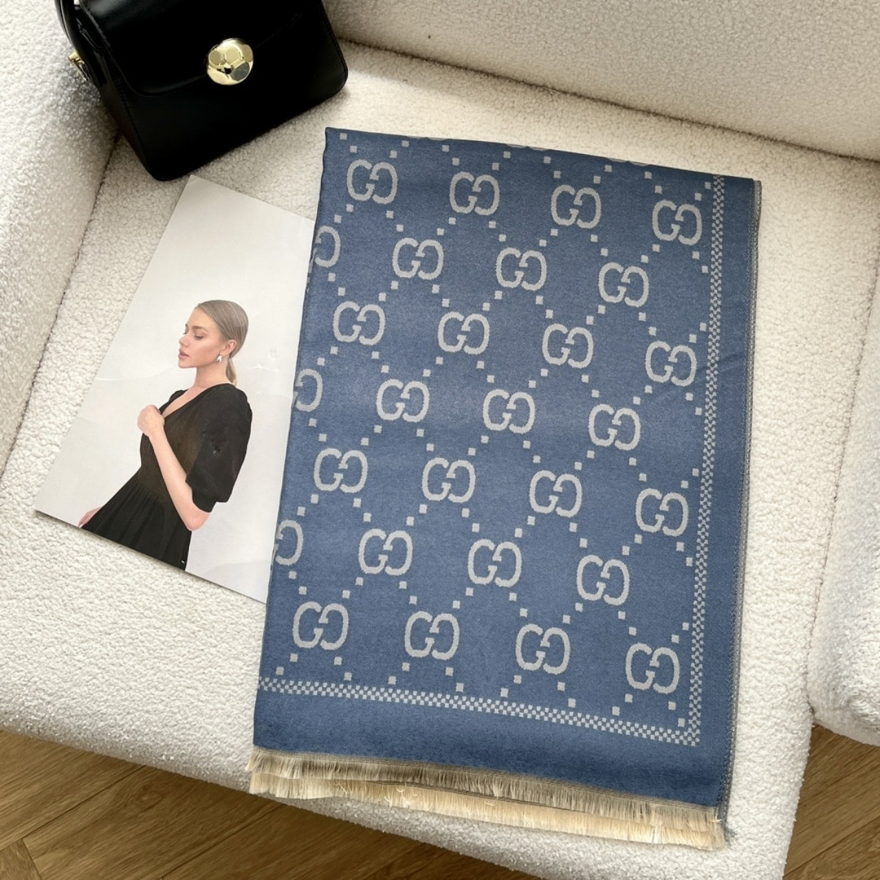 Gucci GG Jacquard Knitted Scarf Blue 180Cm - Image 2