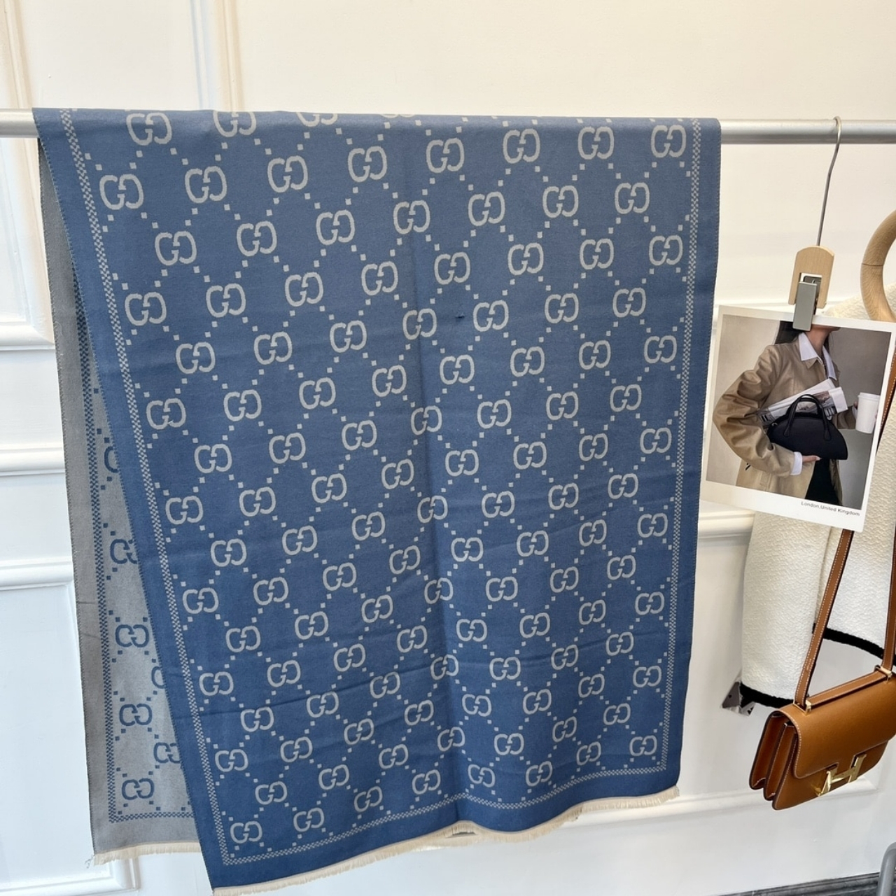 Gucci GG Jacquard Knitted Scarf Blue 180Cm - Image 3