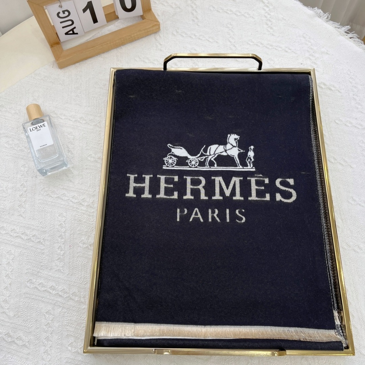 Hermes H Letter Cashmere Muffler Black 180Cm - Image 2