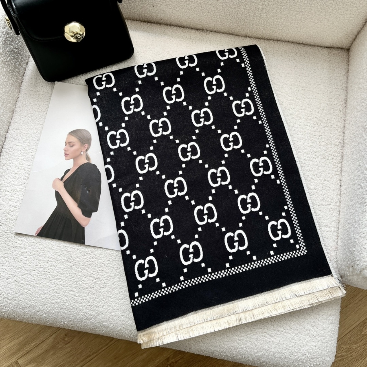 Gucci GG Jacquard Knitted Scarf Black 180Cm - Image 2