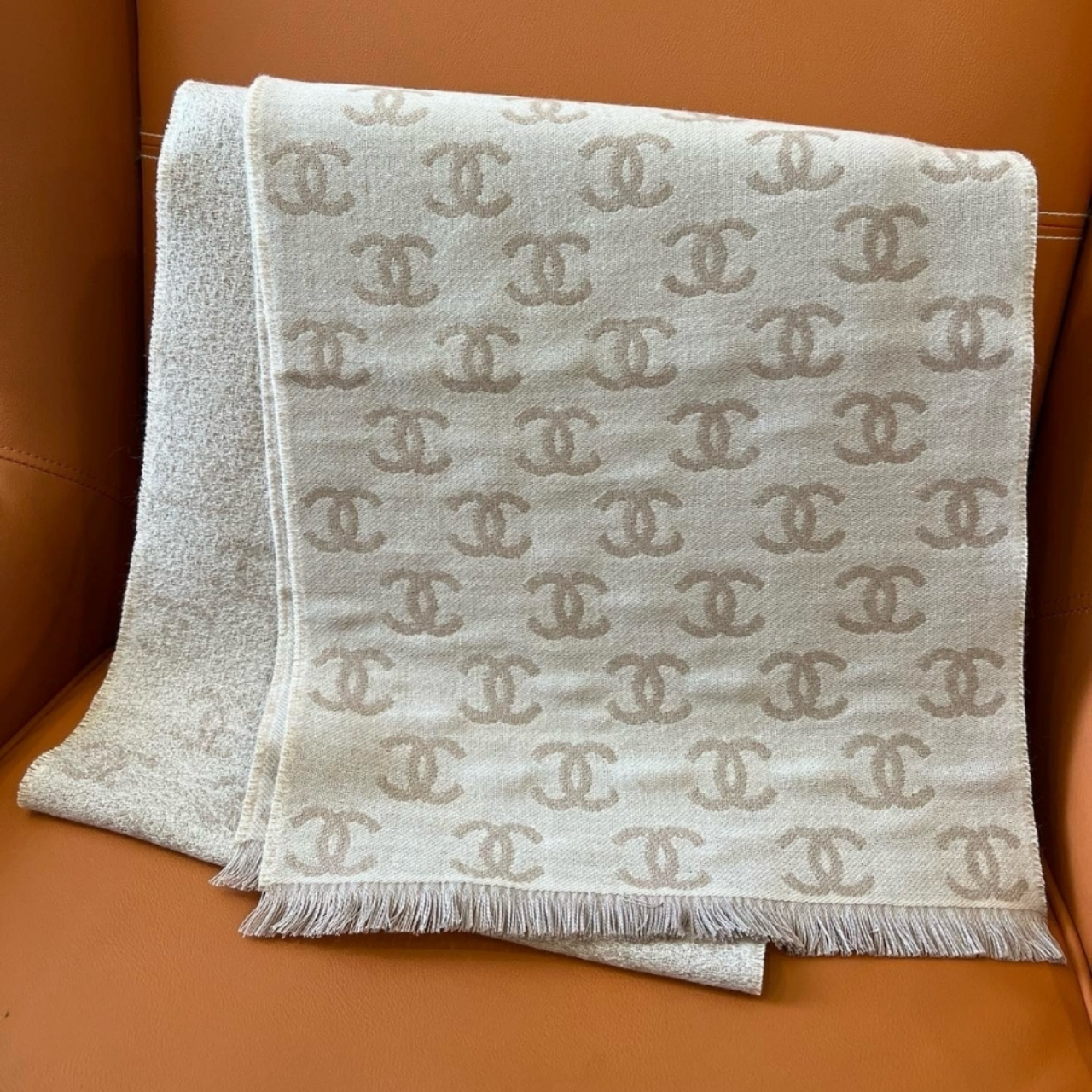 Chanel 24B Full CC Scarf Beige And Milk Tea 180Cm - Image 2