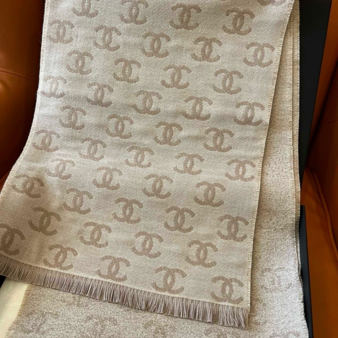 Chanel 24B Full CC Scarf Beige And Milk Tea 180Cm - Image 3