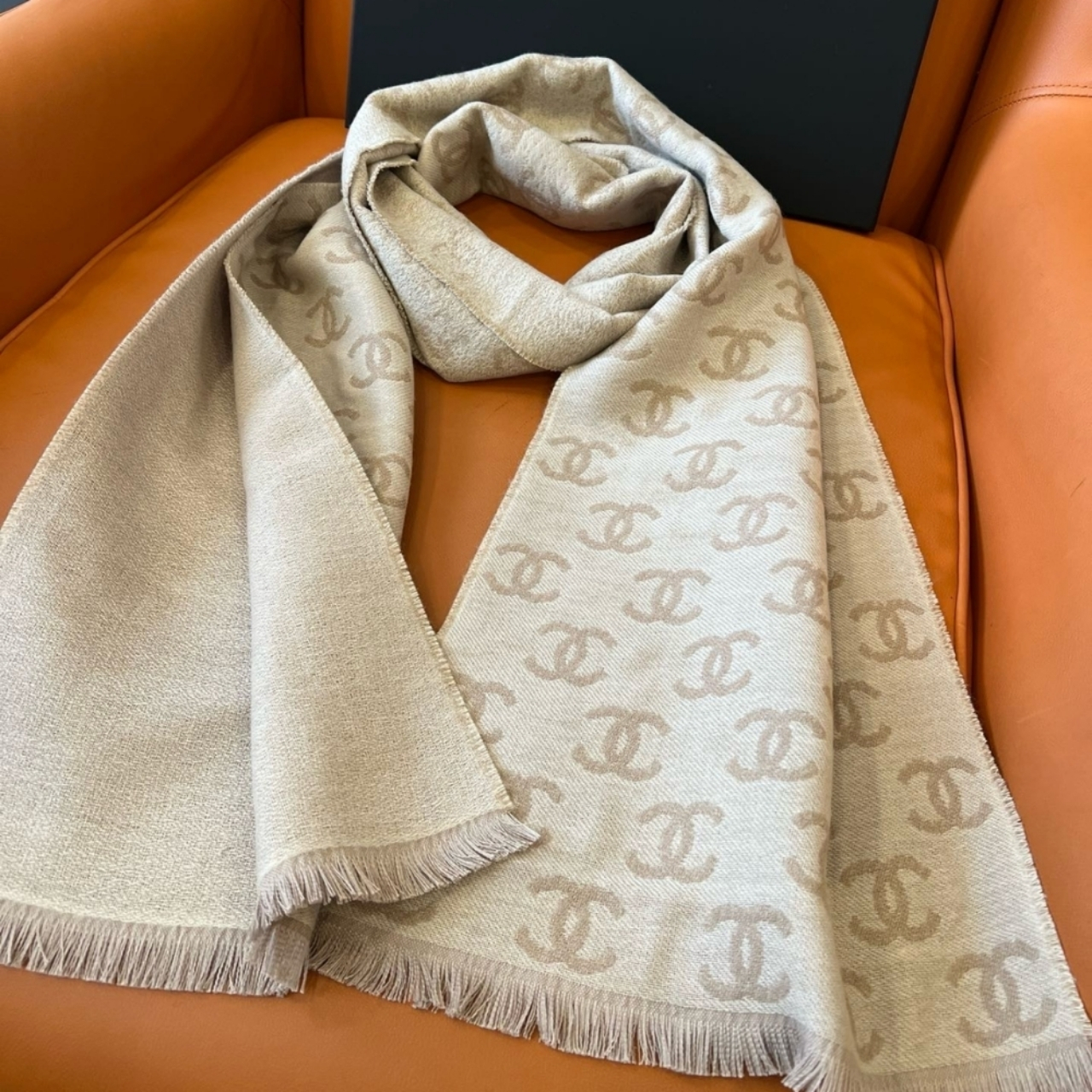 Chanel 24B Full CC Scarf Beige And Milk Tea 180Cm - Image 4