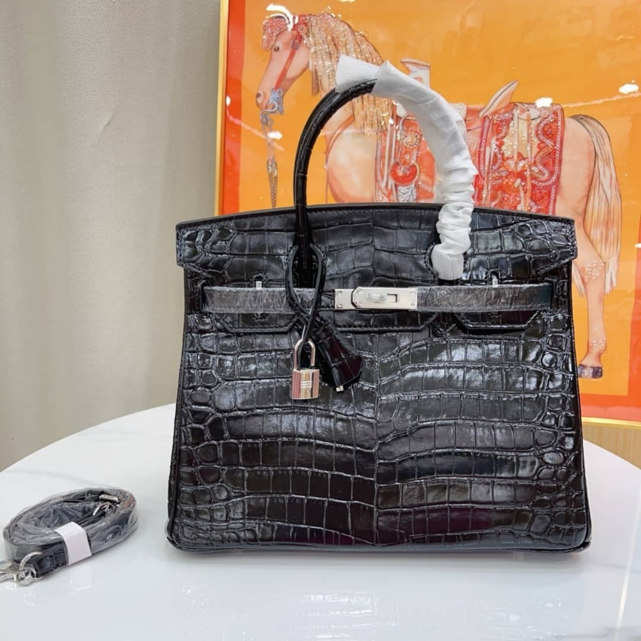 Hermes Birkin Silver Hardware Black Shiny 25Cm - Image 2