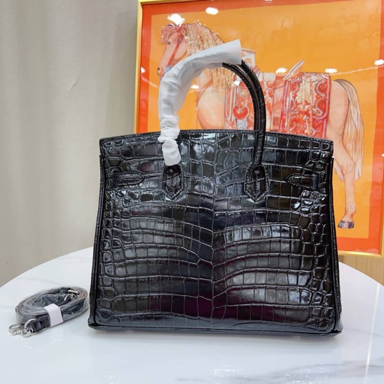 Hermes Birkin Silver Hardware Black Shiny 25Cm - Image 3