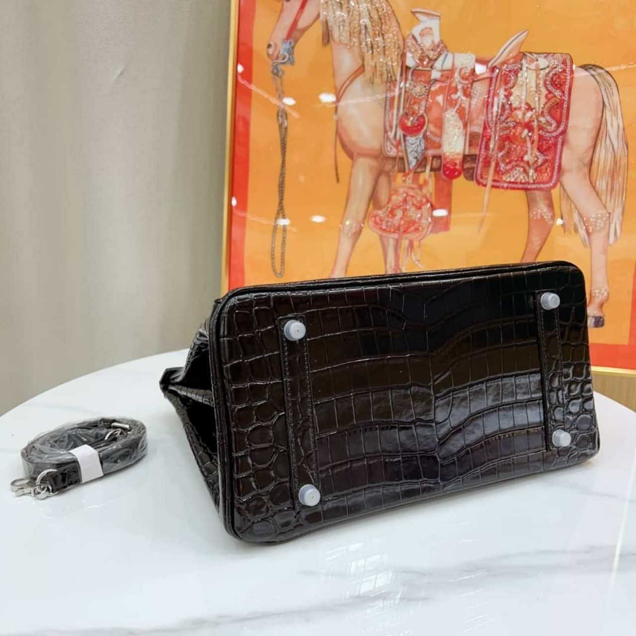 Hermes Birkin Silver Hardware Black Shiny 25Cm - Image 4