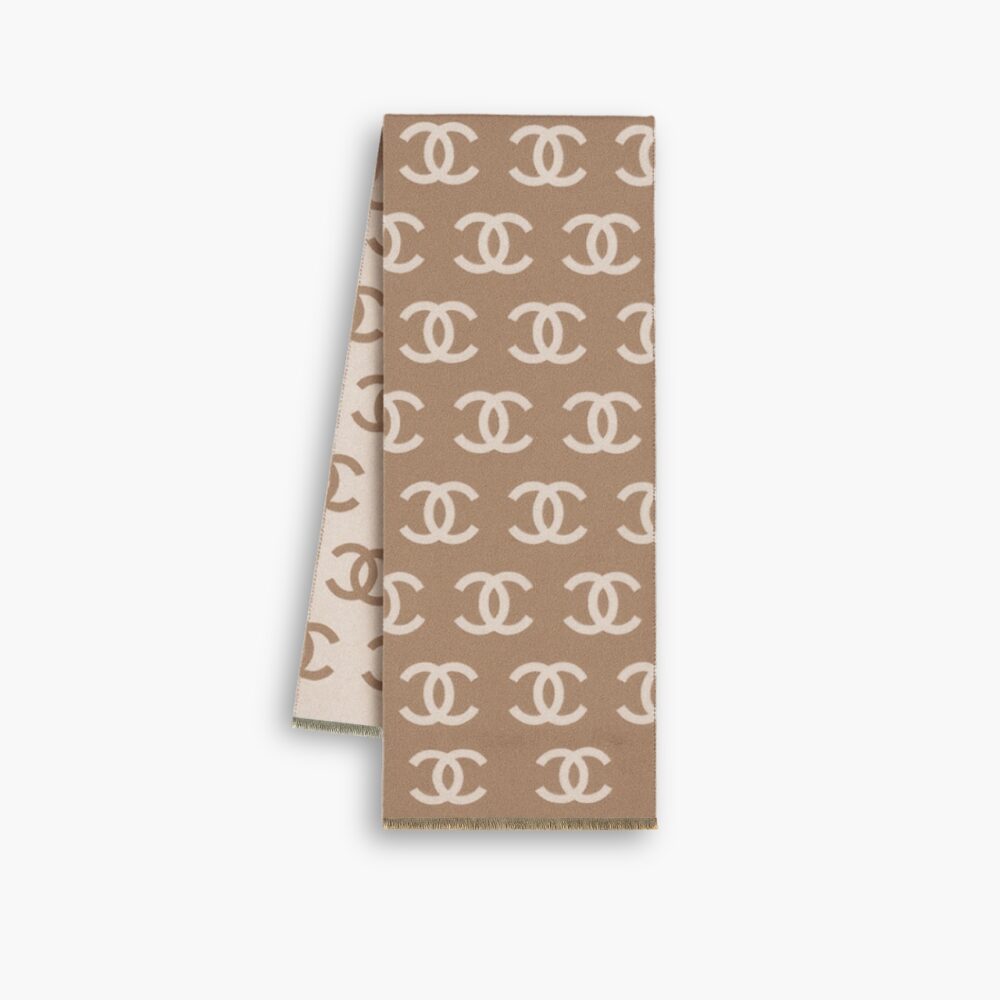 Chanel CC Logo Camellia Scarf Beige