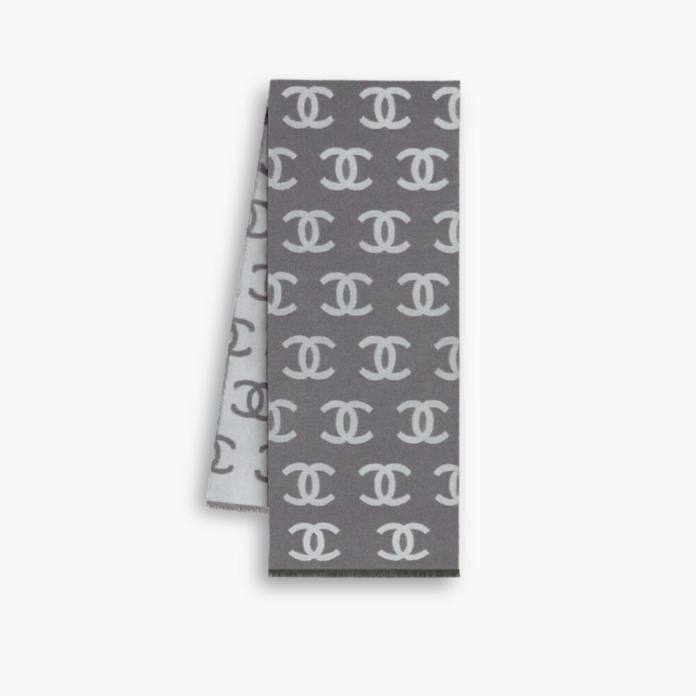 Chanel CC Logo Camellia Scarf Grey