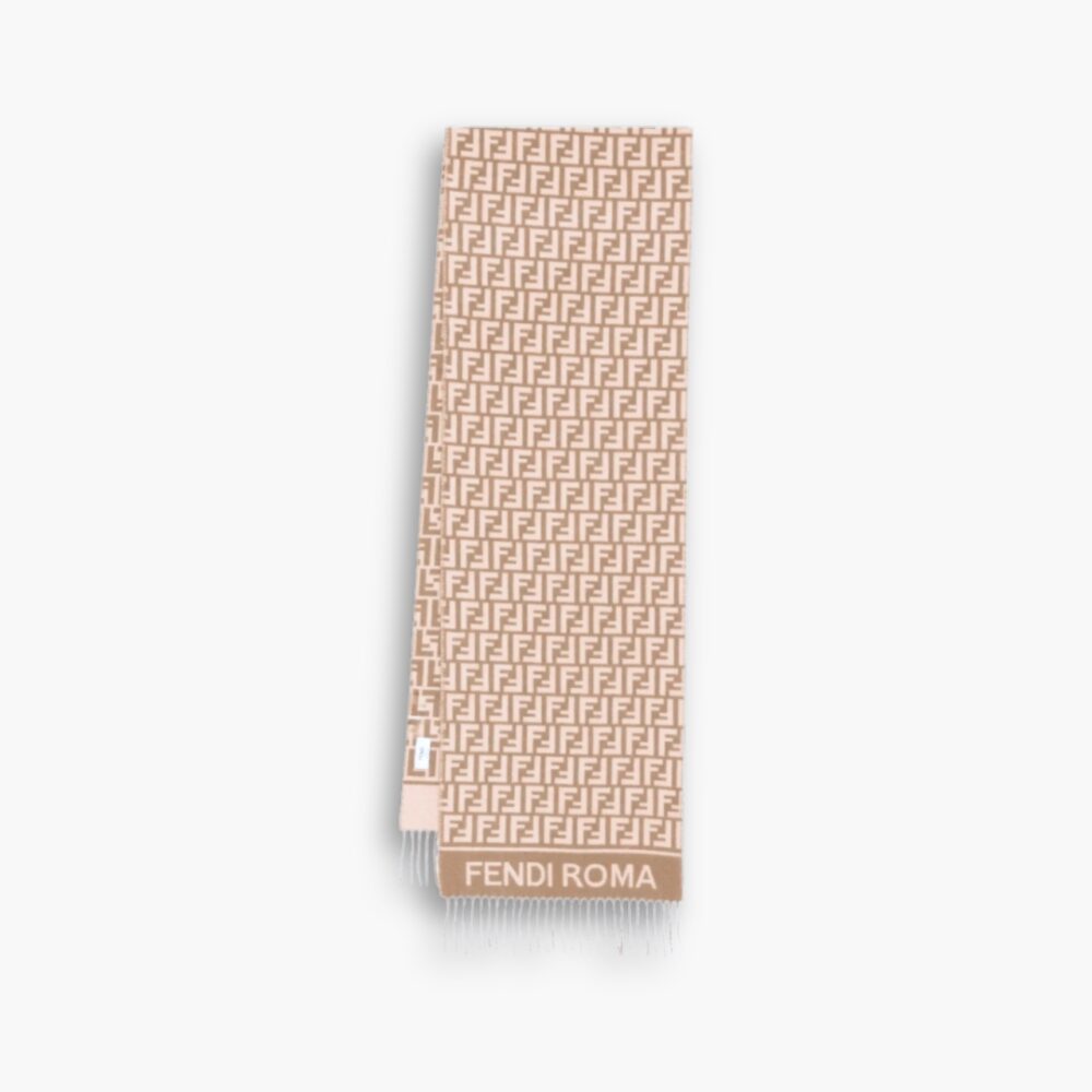 Fendi Logo Detail Fringed Scarf Brown 180Cm FXT113 AQCW F0QB8