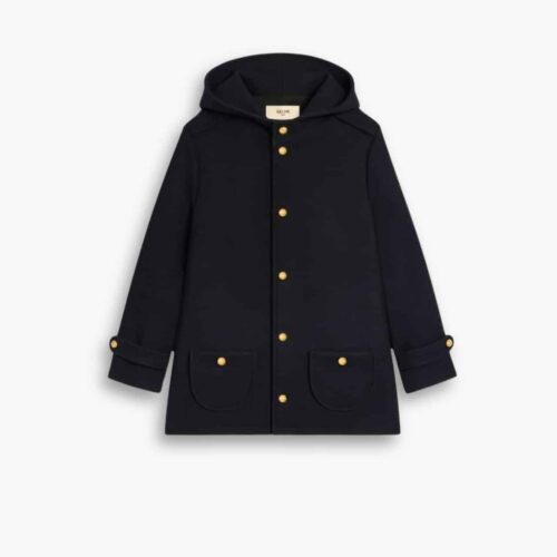 Celine Hooded Triomphe Coat In Wool Felt Navy 2W97C863C 07MR