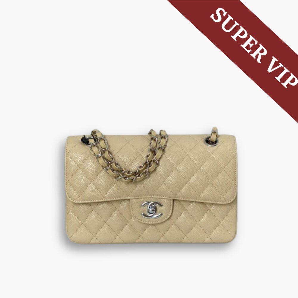 Super Vip 1:1 - Chanel Classic Double Flap Bag Beige With Silver Hardware 23Cm