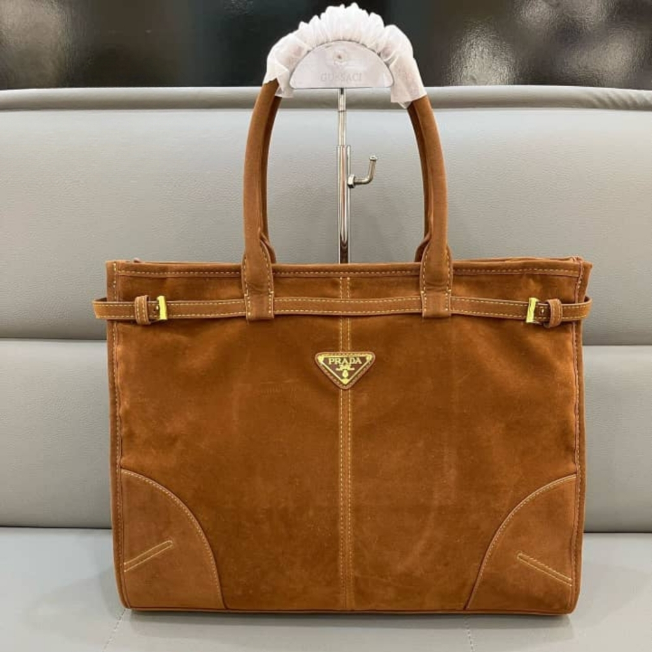 Prada Bonnie Suede Tote Bag Brown 38Cm 2VG128 2C4S F0401 V OOO - Image 2