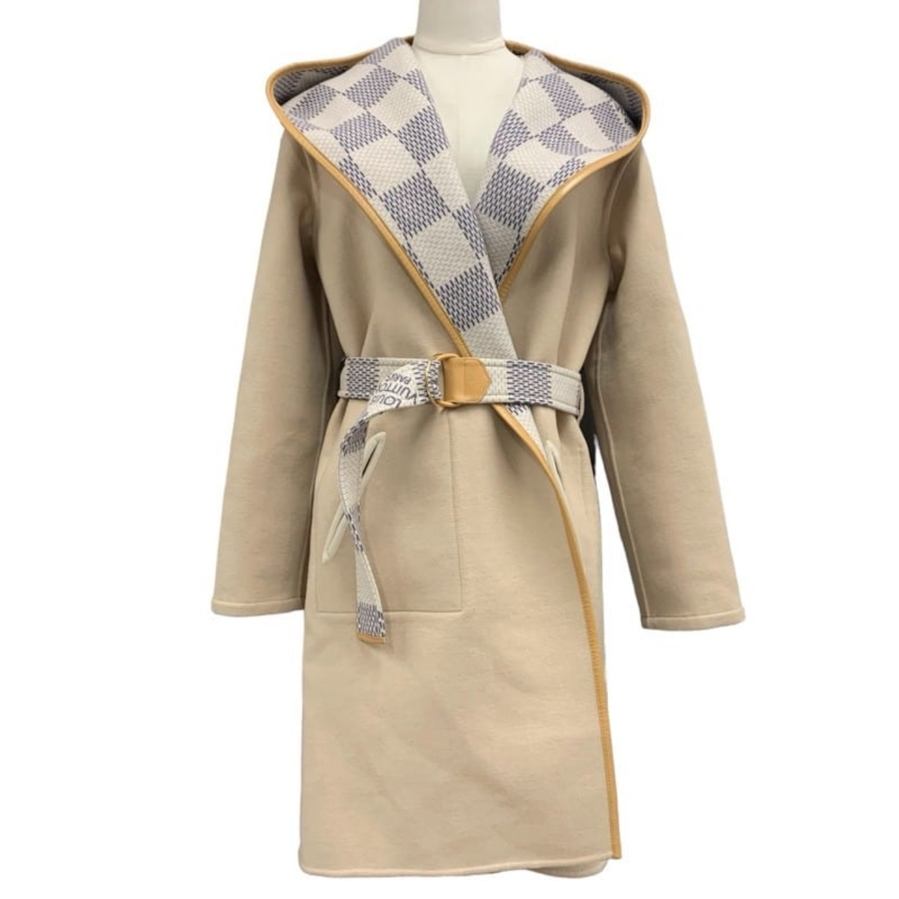 Louis Vuitton Reversible Damier Azur Hooded Wrap Coat Beige 1A9L0P - Image 2