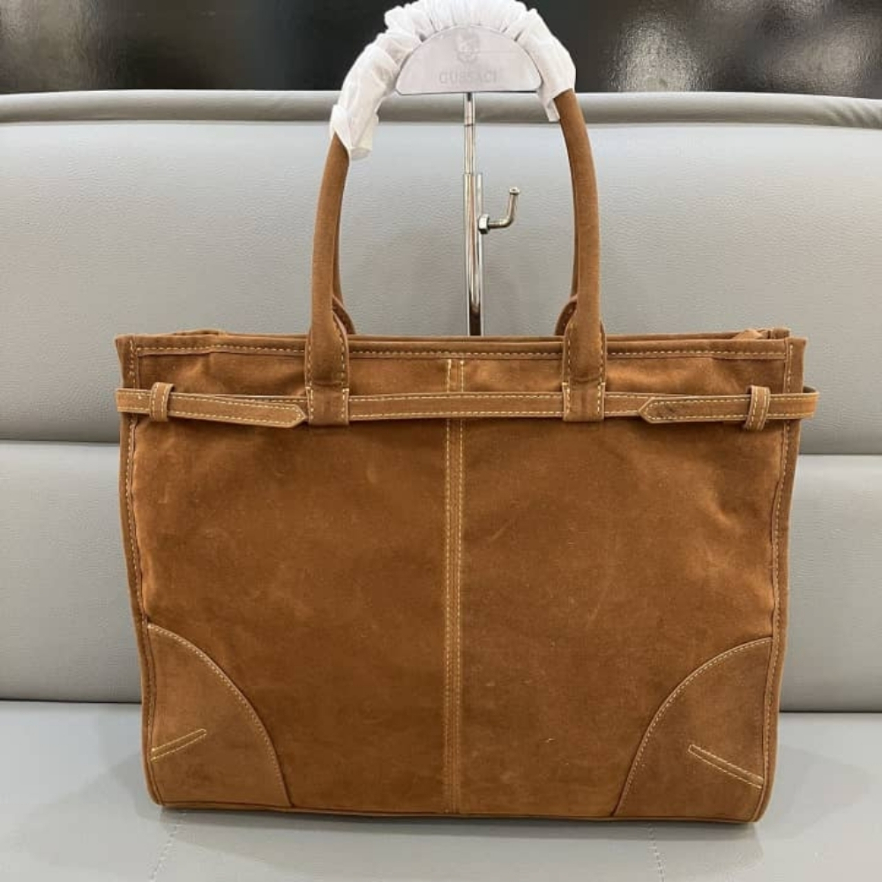 Prada Bonnie Suede Tote Bag Brown 38Cm 2VG128 2C4S F0401 V OOO - Image 5