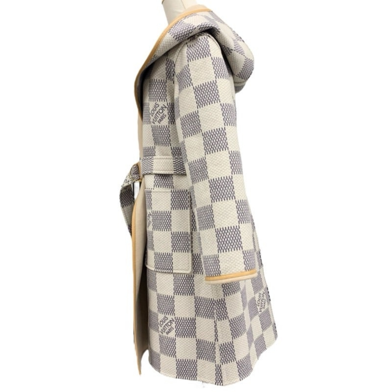 Louis Vuitton Reversible Damier Azur Hooded Wrap Coat Beige 1A9L0P - Image 3