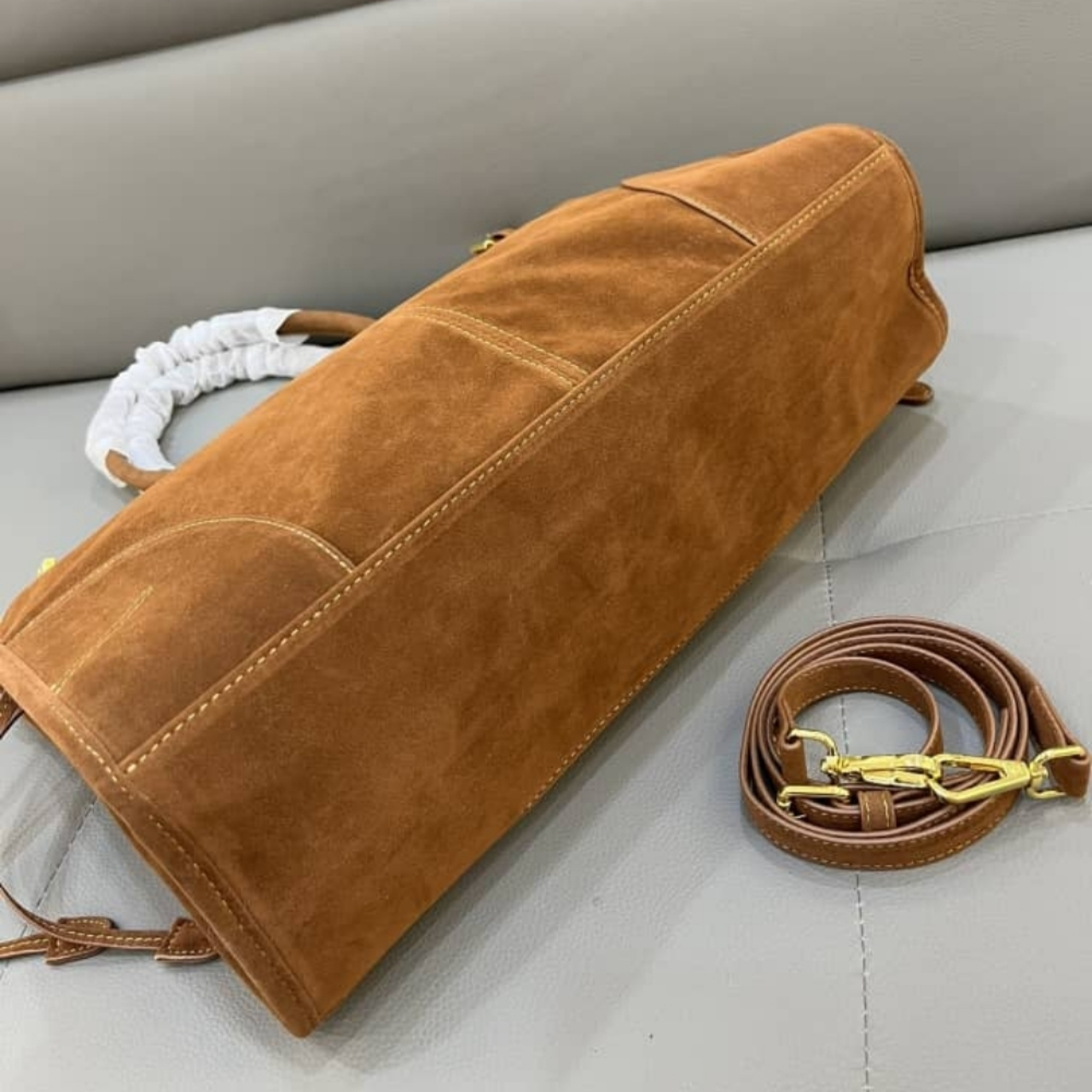 Prada Bonnie Suede Tote Bag Brown 38Cm 2VG128 2C4S F0401 V OOO - Image 6