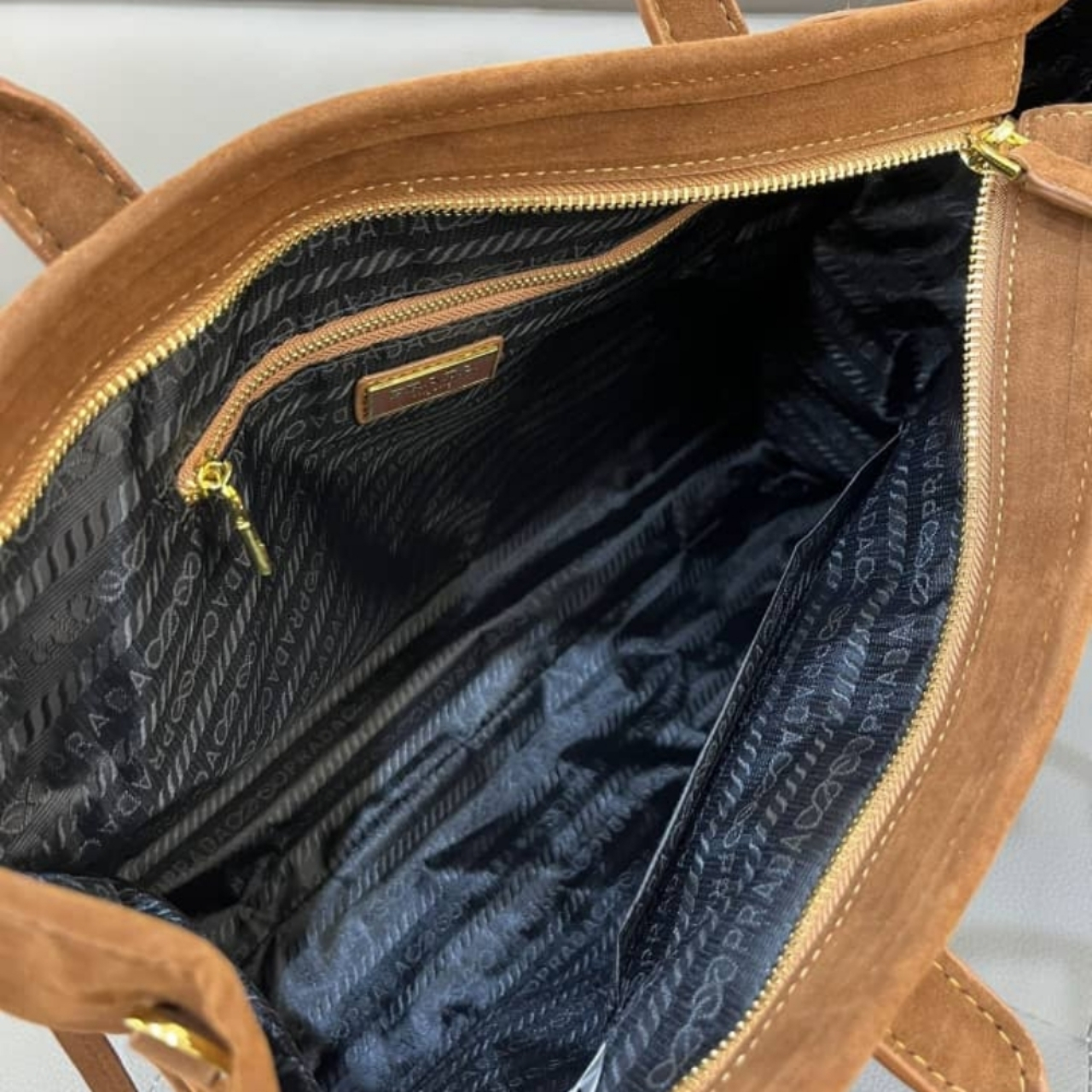 Prada Bonnie Suede Tote Bag Brown 38Cm 2VG128 2C4S F0401 V OOO - Image 7