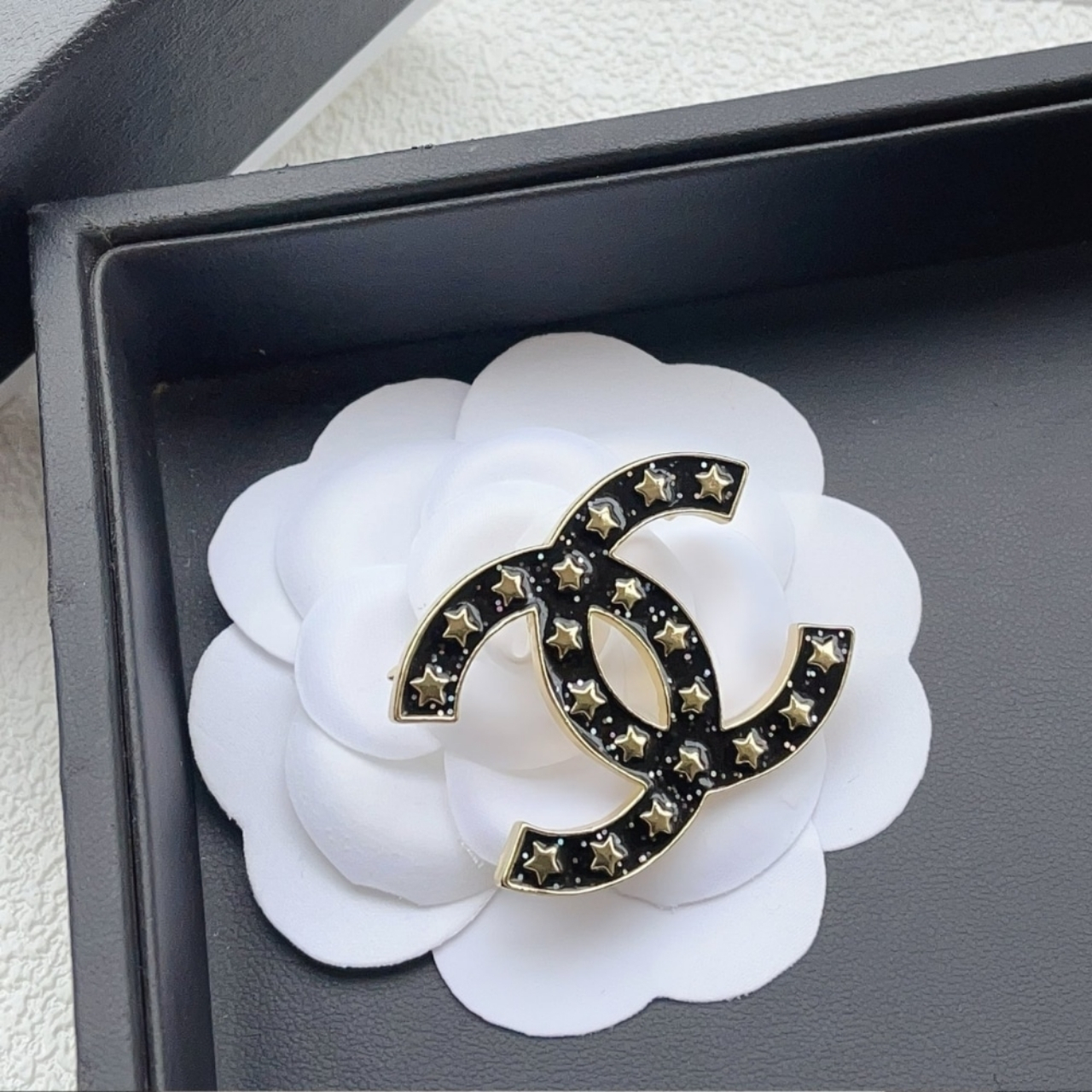 Chanel CC Brooch Black With Many Small Stars - Image 2