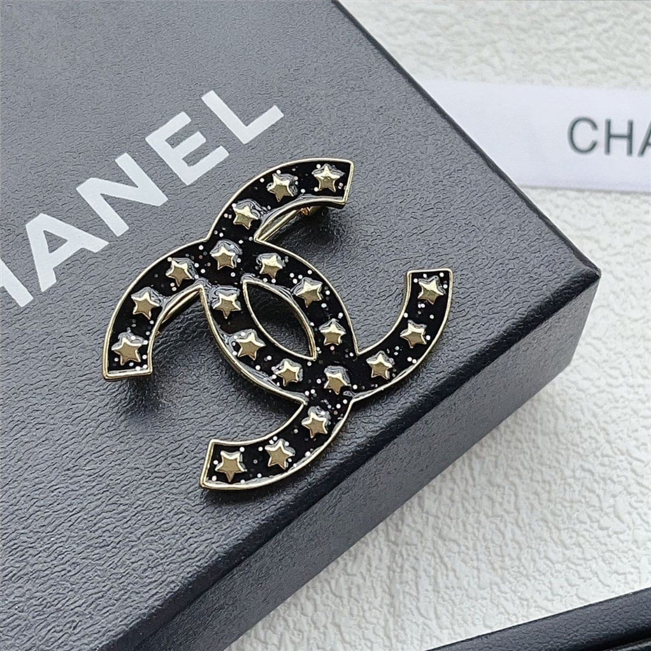 Chanel CC Brooch Black With Many Small Stars - Image 4