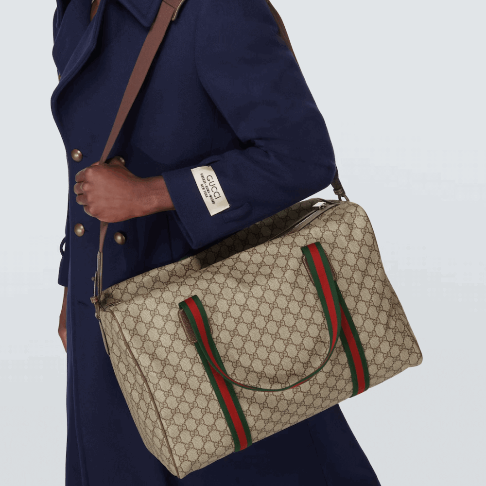 Gucci Large Duffle Bag With Web Beige Ebony 43Cm