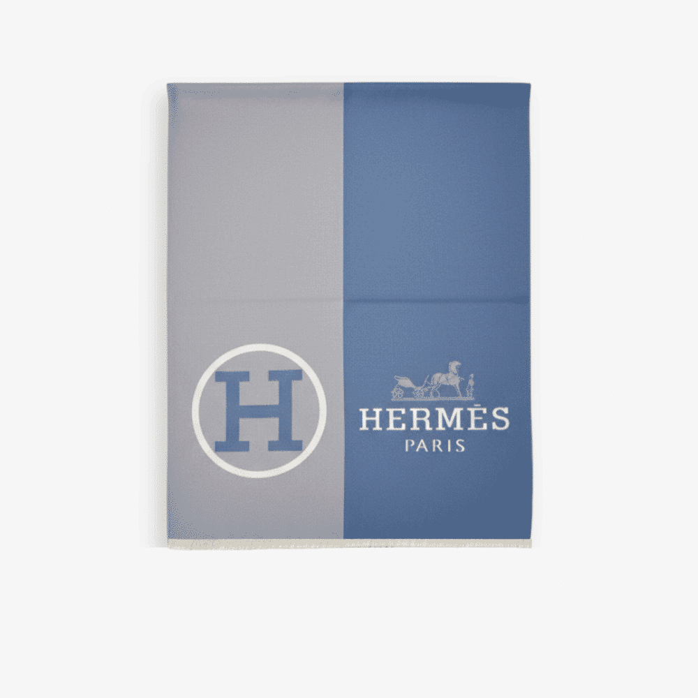 Hermes H Letter Cashmere Muffler Blue 180Cm