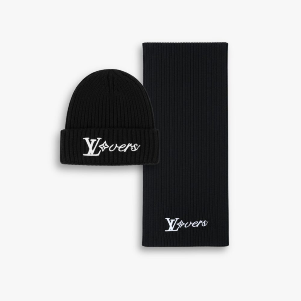 Louis Vuitton LV Vers Beanie And Scarf Black Wool Set