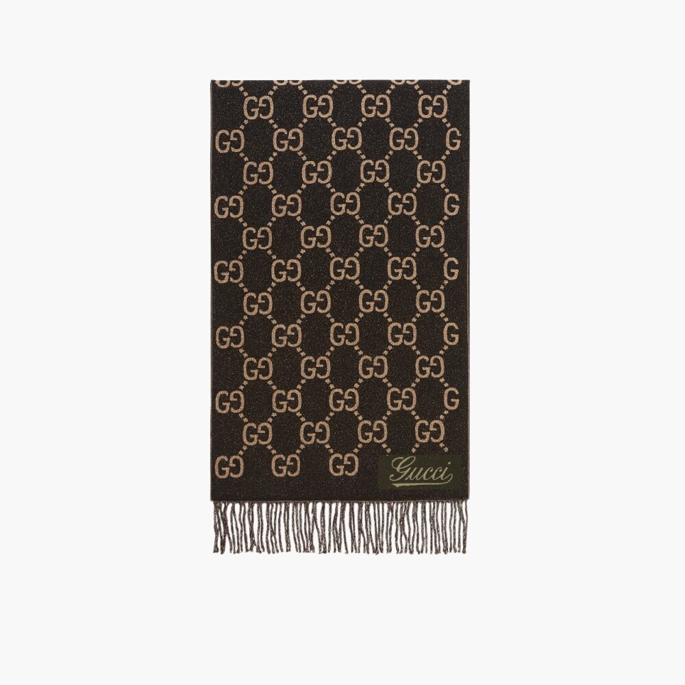 Gucci GG Jacquard Wool Scarf Black And Beige