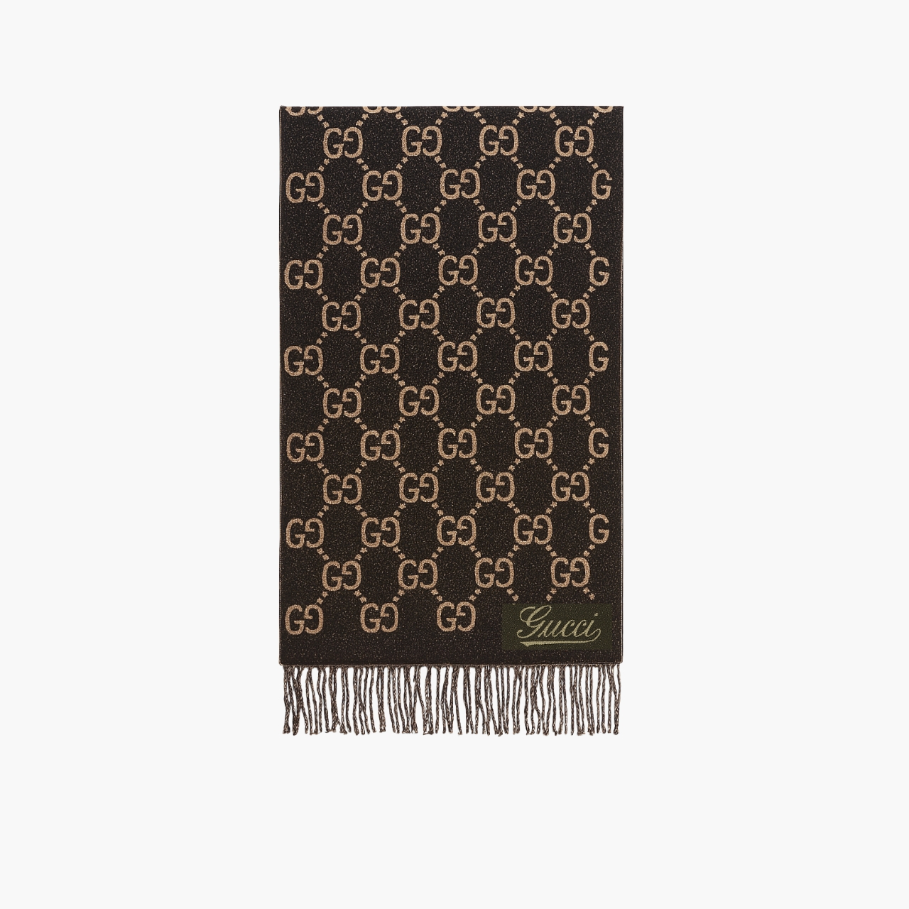 Gucci GG Jacquard Wool Scarf Black And Beige