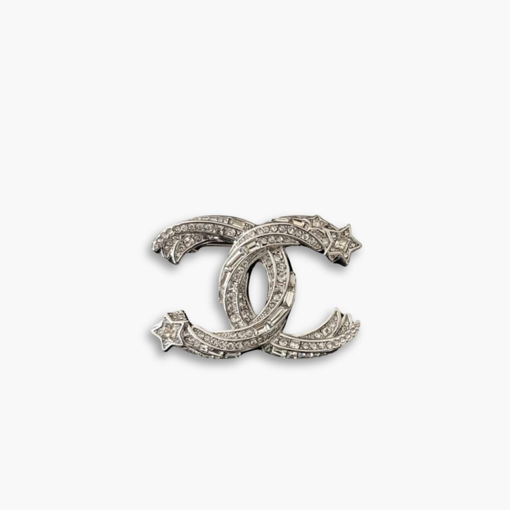 Chanel CC Brooch Silver With Stones Attached And Two Stars