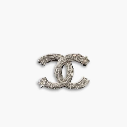 Chanel CC Brooch Silver With Stones Attached And Two Stars