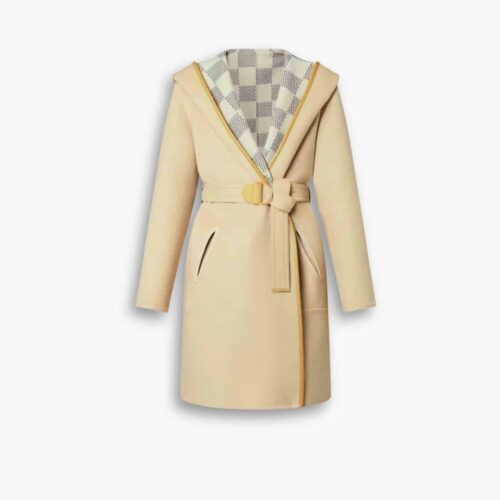 Louis Vuitton Reversible Damier Azur Hooded Wrap Coat Beige 1A9L0P